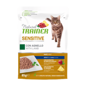 NATURAL TRAINER ADULT SENSITIVE, Natural Trainer sensitive gatto, natural trainer sensitive salmone, natural trainer sensitive agnello, natural trainer bocconcini sensitive, umido natural trainer per gatti,