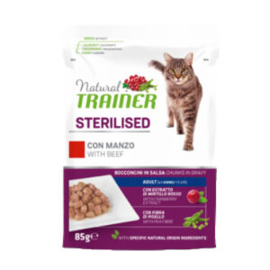 NATURAL TRAINER ADULT STERILISED, Natural Trainer, Bocconcini natural trainer sterilised, bocconcini natural trainer per gatti, bocconcini al manzo natural trainer, bocconcini gatto sterilizzato, umido sterilised gatti, umido sterilised natural trainer,