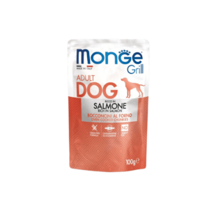 Monge Grill Adult Dog Salmone, umido per cani, bocconcini monge per cani, monge gusto salmone, monge,