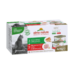 Almo Nature HFC Natural Multipack Prosciutto con Formaggio - Tacchino Grigliato, Almo Nature, alimenti umidi per gatti,